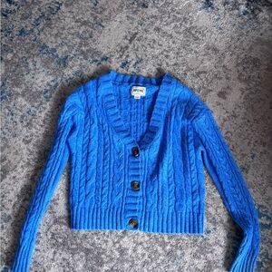American Eagle Blue Cable Knit Cardigan Sweater